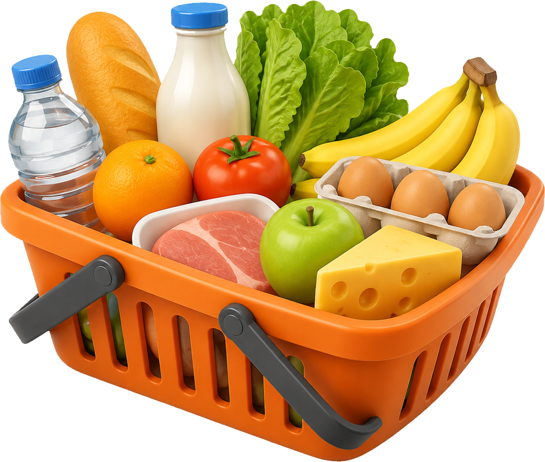 Ilustração do cabaz alimentar do ativos.pt: alerta mensal com o preço do cabaz por email